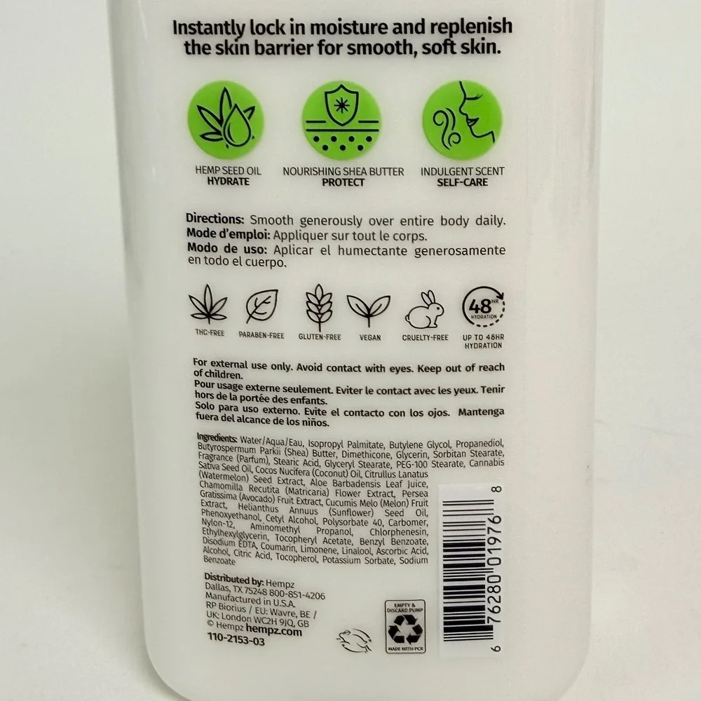 Hempz Fresh Coconut & Watermelon Body Moisturizer 17oz Hemp Seed Oil New